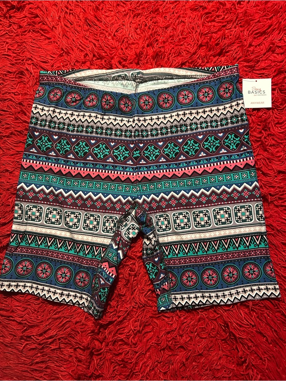 Women's Printed Aztec Bike Shorts - Teal & Coral